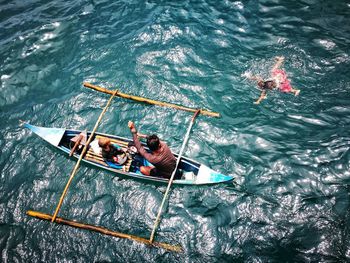 High angle view of boat in sea