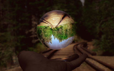 Close-up of hand holding crystal ball