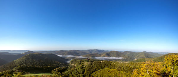 Scenic view of landscape against clear blue sky