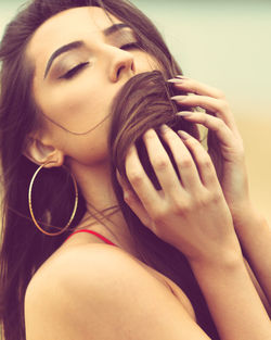 Close-up of beautiful young woman