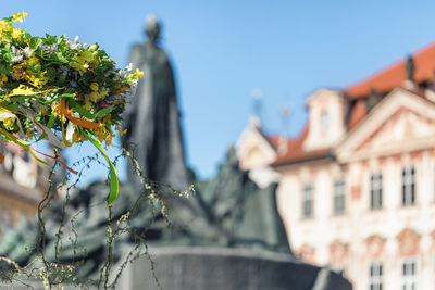 Easter outdoor decorations on streets of prague in city center 