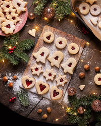 High angle view of cookies