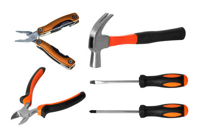 Directly above shot of machine part against white background