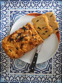 High angle view of breakfast in plate on table