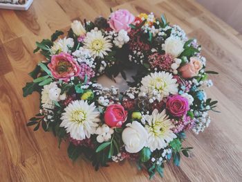 High angle view of flowers on table