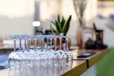 Close-up of glasses on table