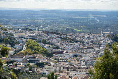 High angle view of townscape against sky