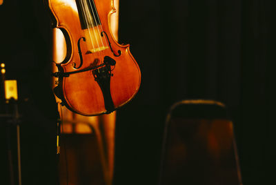 Close-up of guitar at home