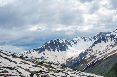 Scenic view of snowcapped mountains against sky