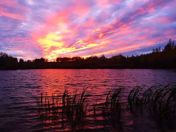 Scenic view of lake against sky during sunset