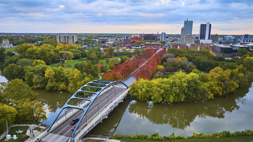 High angle view of bridge over river against sky