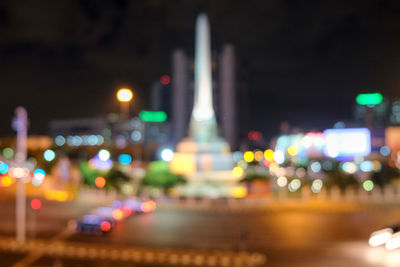 View of city lit up at night