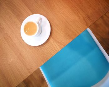 High angle view of coffee on table