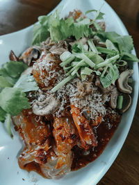 High angle view of meal served in plate