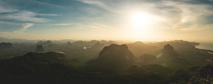 Panoramic view of landscape against sky during sunset