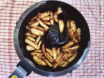 High angle view of food in container on table