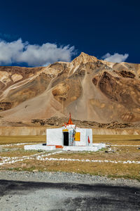 Small hindu temple in sarchu on manali-leh road to ladakh, india