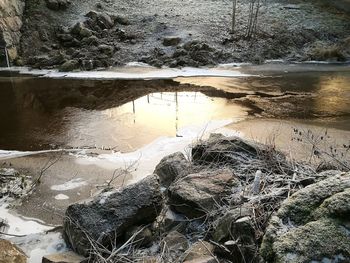 Close-up of wet shore against sky