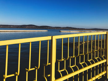 Scenic view of sea against clear blue sky