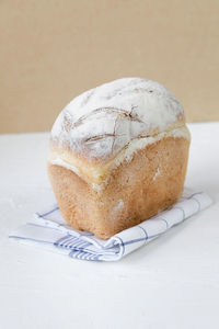 High angle view of bread in plate on table