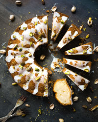 High angle view of chocolate cake on plate