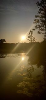 Scenic view of lake against sky at sunset