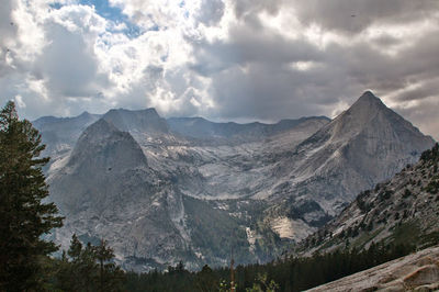 Scenic view of mountains against cloudy sky