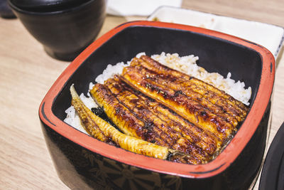 Close-up of food in plate on table