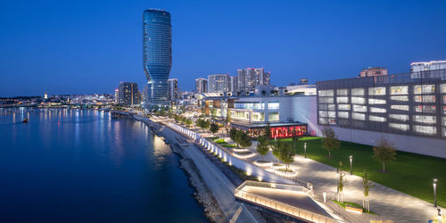 High angle view of city at waterfront