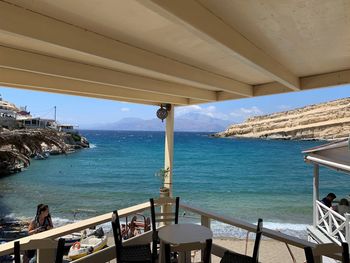 Scenic view of bay against sky