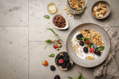 High angle view of food on table