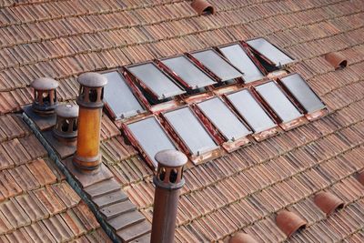 High angle view of metallic roof
