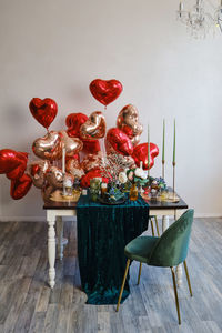 Festive table setting in dining room decorated for valentine's day