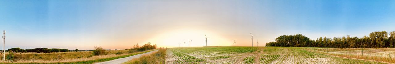 Panoramic shot of road amidst field against sky