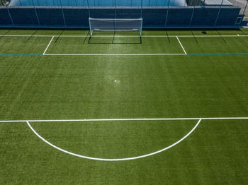 High angle view of soccer field