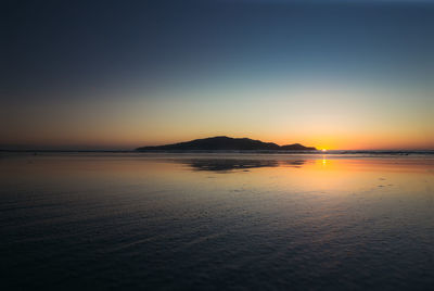 Scenic view of sea against clear sky during sunset