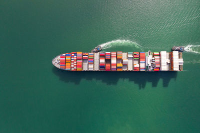 Container ship in export and import business and logistics.