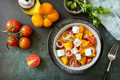 High angle view of food on table