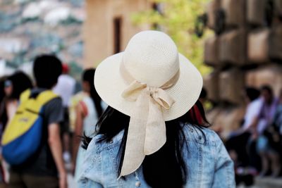 Rear view of woman walking