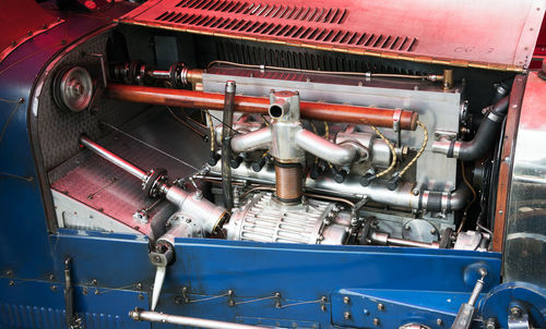 High angle view of vintage car engine