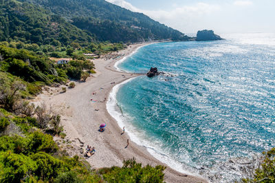 High angle view of people on beach