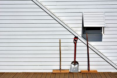 Low angle view of wooden wall