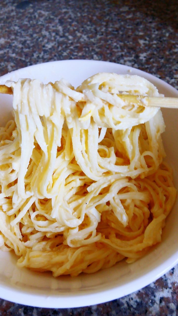 food and drink, food, indoors, freshness, ready-to-eat, close-up, still life, pasta, plate, healthy eating, indulgence, bowl, meal, noodles, serving size, italian food, high angle view, table, focus on foreground