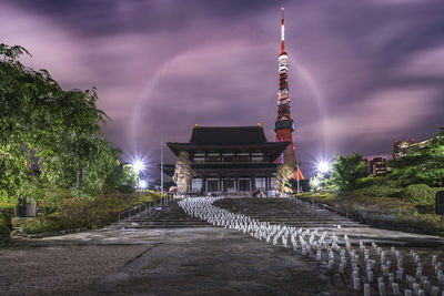 Lanterns made of hand-made washi rice paper arranged in the shape of a milky way the zojoji temple.