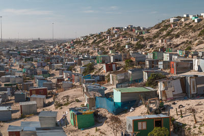 High angle view of townscape against sky