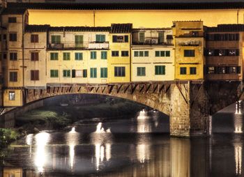 Bridge over river by buildings in city