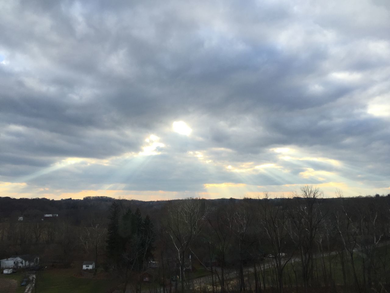 sky, cloud - sky, cloudy, landscape, tranquil scene, scenics, beauty in nature, tree, tranquility, weather, sunset, overcast, nature, cloud, field, storm cloud, idyllic, dramatic sky, outdoors, growth