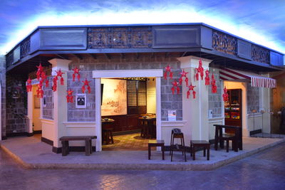 Exterior of illuminated building at dusk
