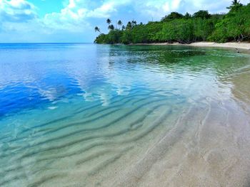 Scenic view of sea against cloudy sky