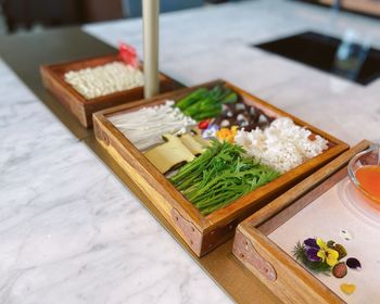 High angle view of food on table